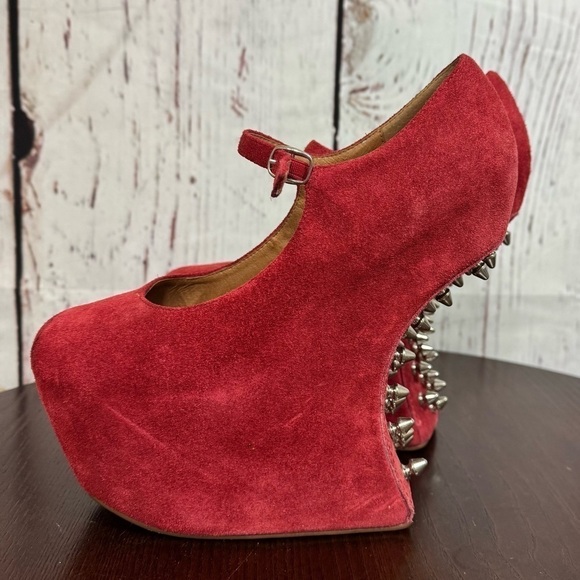Jeffrey Campbell Night Envi Studded Platform Mary Janes Women’s 6.5 Suede Red - Picture 12 of 15